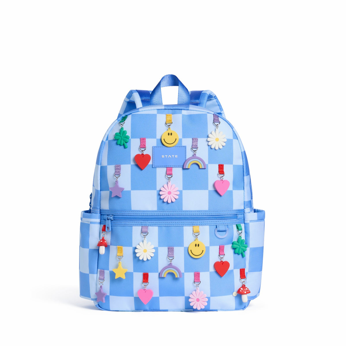 Kane Kids Travel Backpack Charms Blue Checkerboard