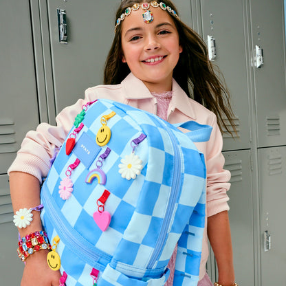 Kane Kids Travel Backpack Charms Blue Checkerboard