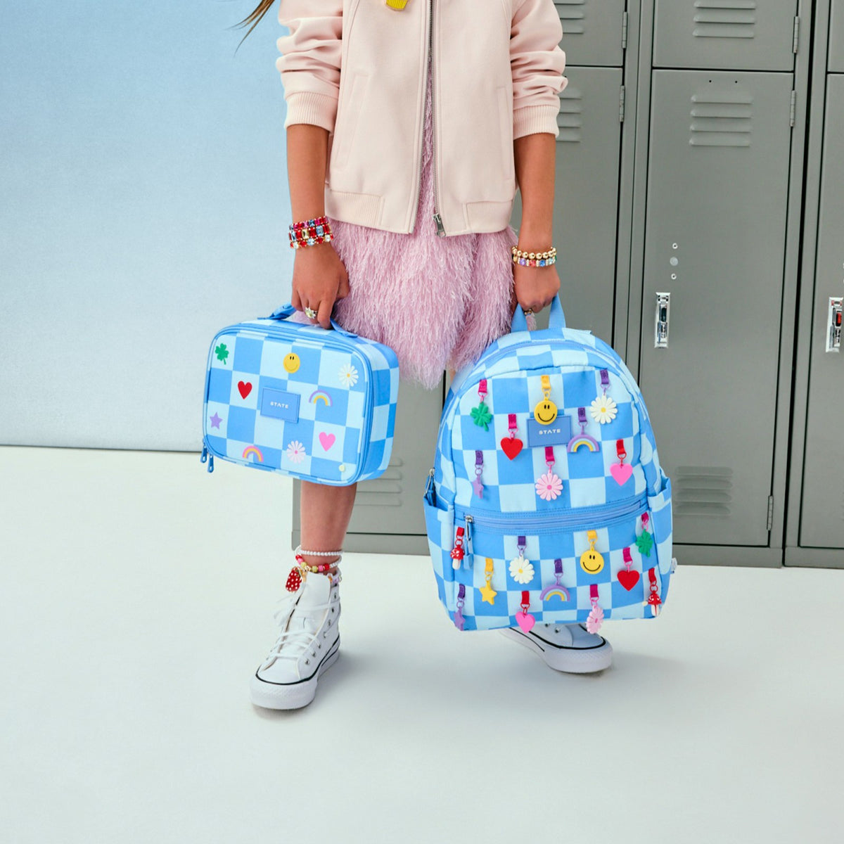 Kane Kids Travel Backpack Charms Blue Checkerboard