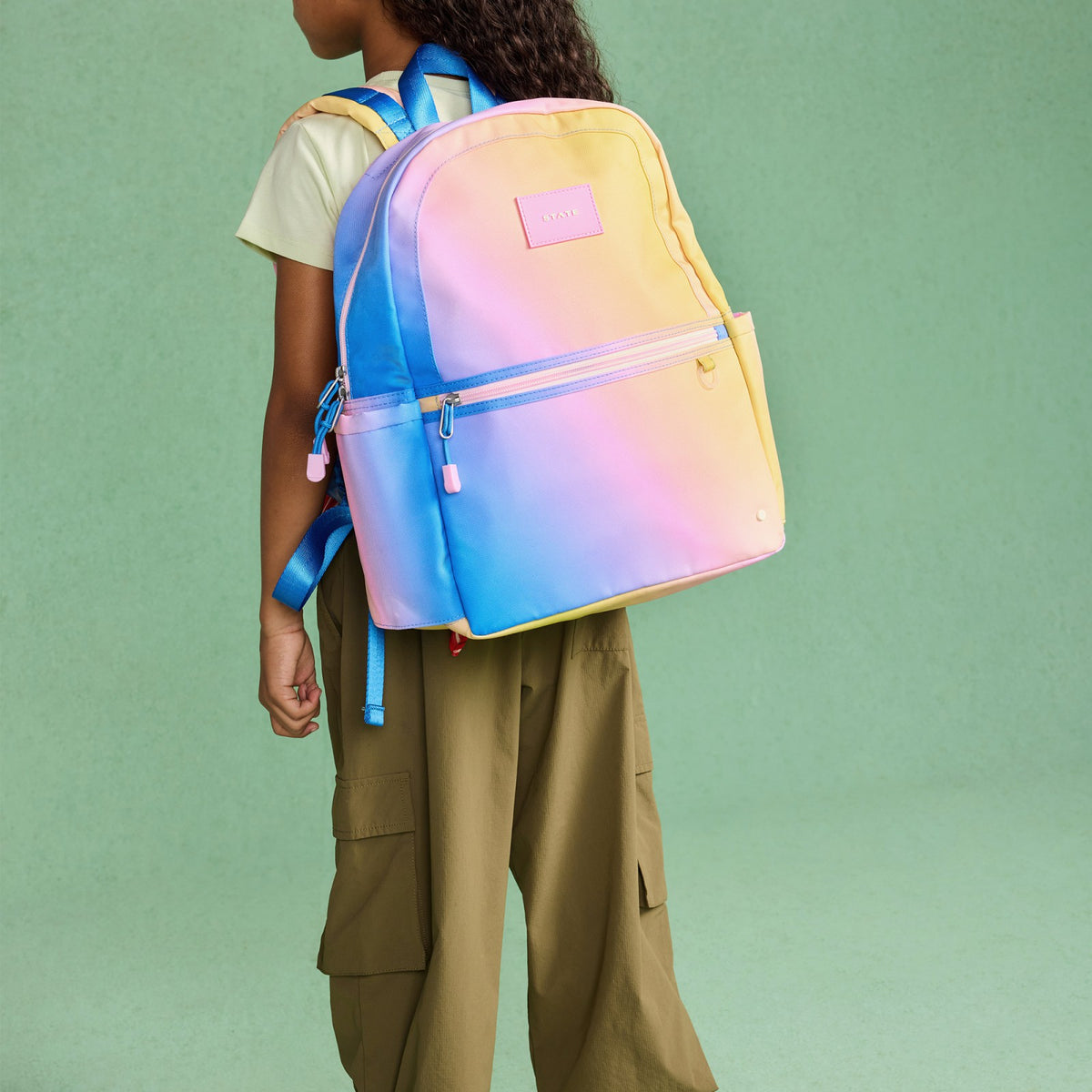 Kane Kids Backpack Polyester Canvas Blue/Pink/Yellow Gradient