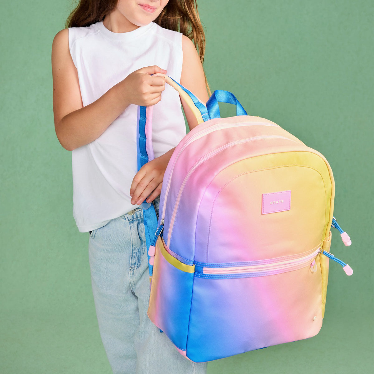 Kane Kids Large Backpack Recycled Polycnavas Blue/Pink/Yellow Gradient