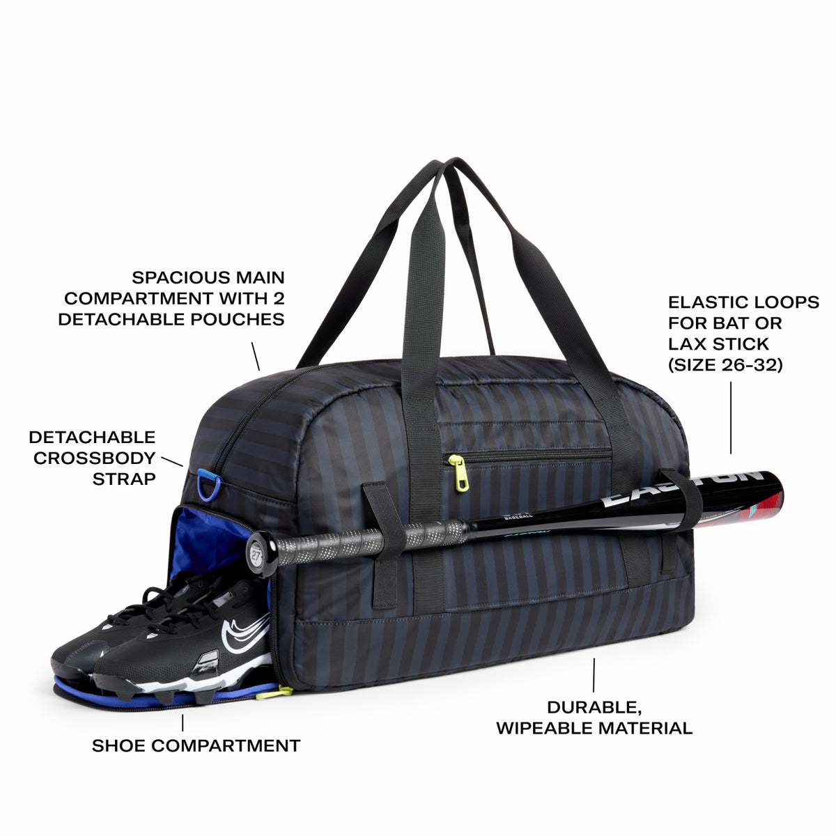 Fenway Sports Duffle Black Grey Striped