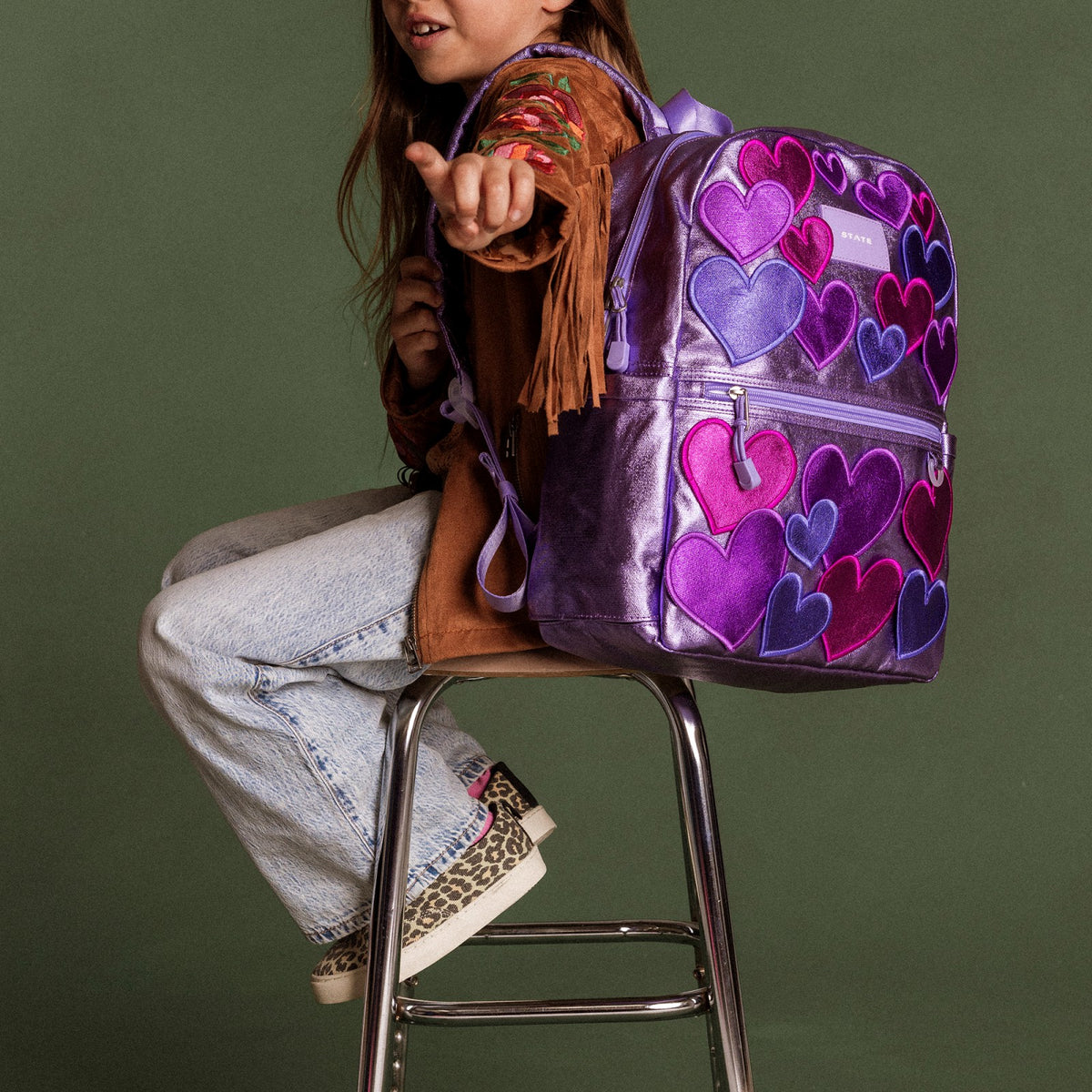 Kane Kids Travel Backpack Metallic 3D Hearts