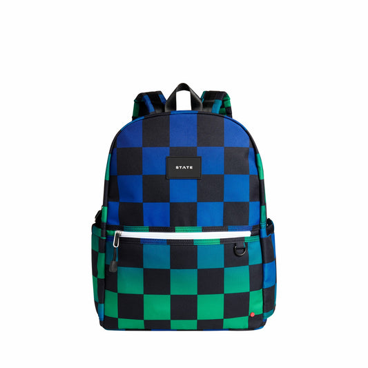 Kane Double Pocket Backpack Recycled Poly Canvas Blue Checkerboard