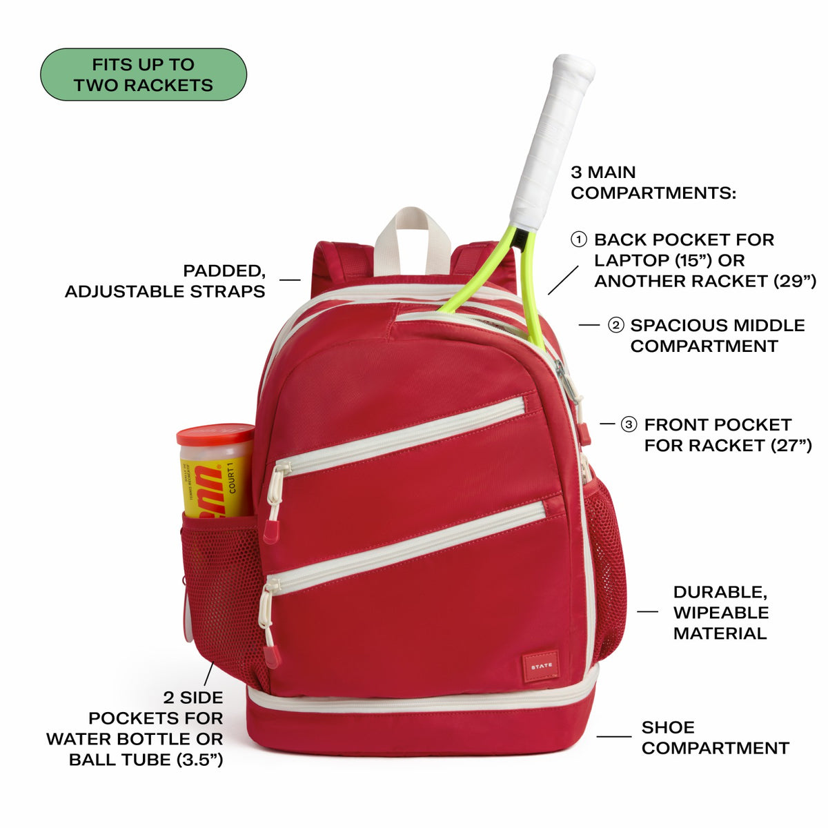 Lenox Tennis Backpack Nylon Red