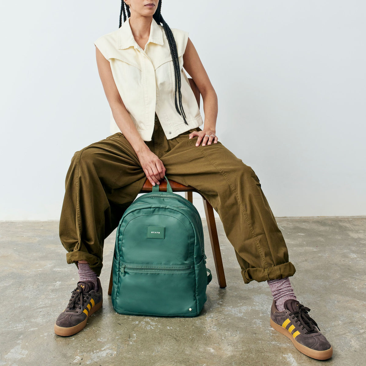 Evans Double Pocket Backpack Recycled Nylon Olive