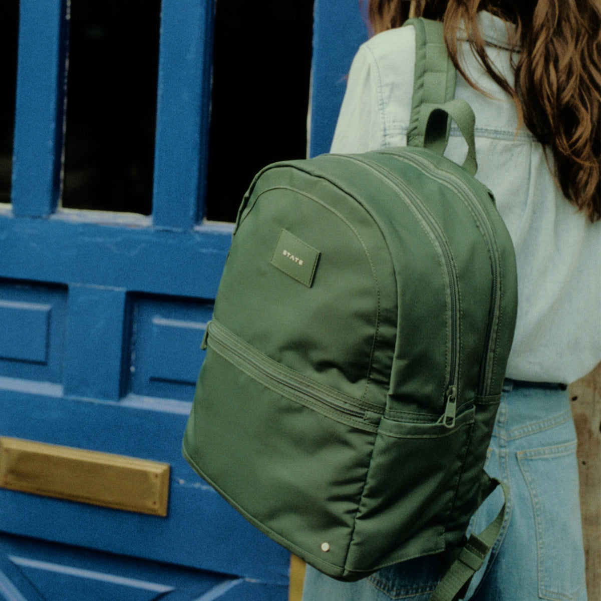 Evans Double Pocket Backpack Recycled Nylon Olive