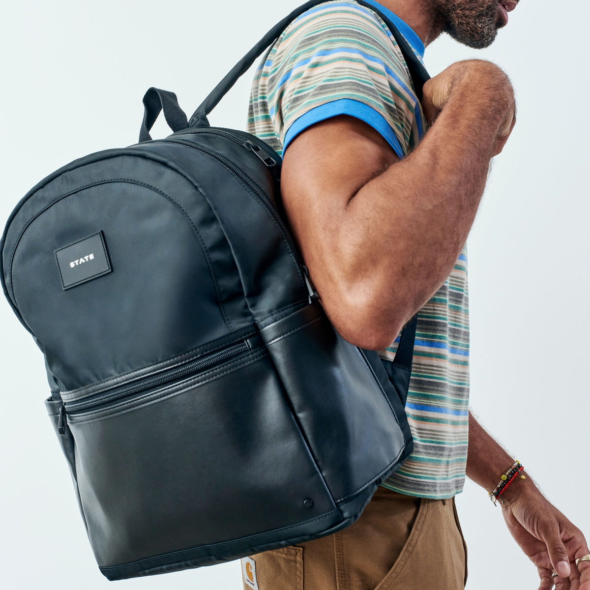 Evans Double Pocket Backpack Recycled Nylon Black
