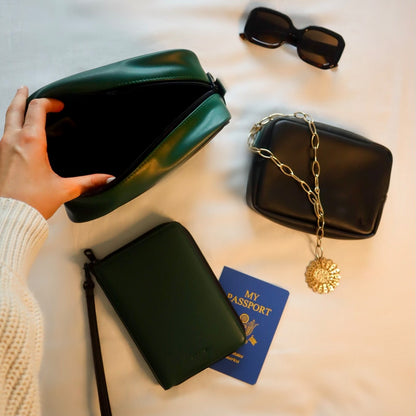 Travel Pouch Set of Two Vegan Leather Olive