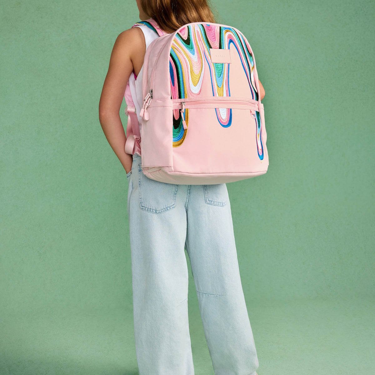 Kane Kids Double Pocket Backpack Recycled Poly Canvas Paint Wave
