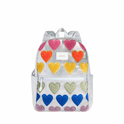 Kane Kids Double Pocket Backpack Metallic Fuzzy Hearts