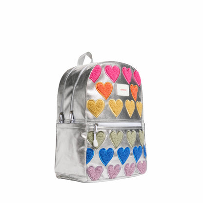 Kane Kids Double Pocket Backpack Metallic Fuzzy Hearts