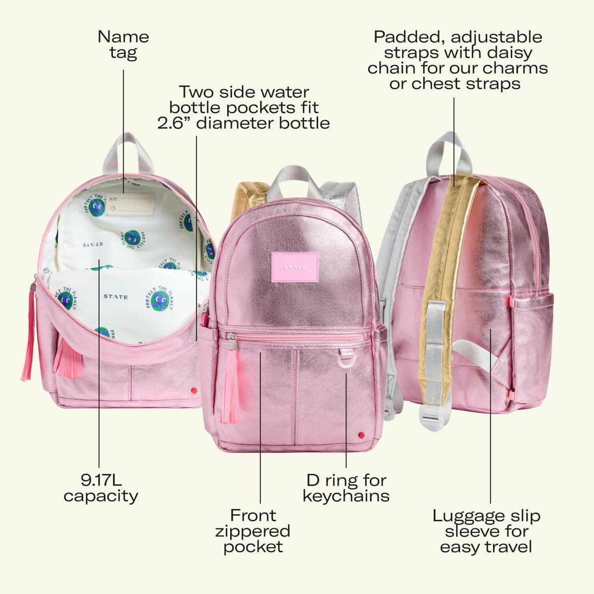 Kane Mini Backpack Metallic Happy Fuzzy Hearts
