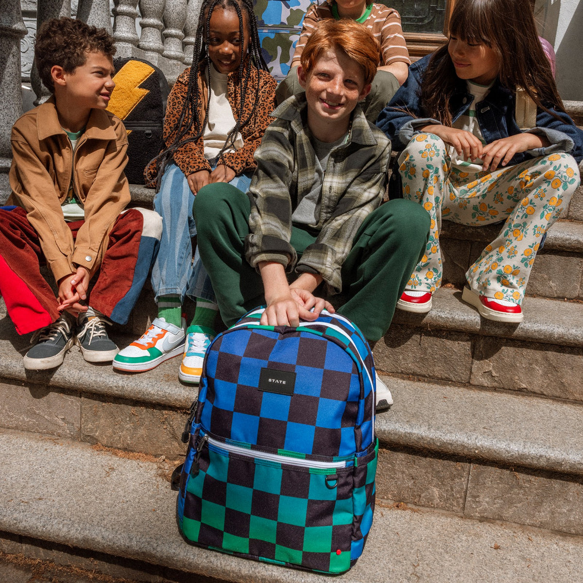 Kane Kids Large Backpack Recycled Poly Canvas Blue Check