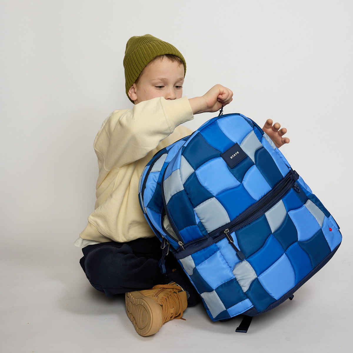 Kane Kids Double Pocket Nylon Puffer Blue Puffer Check