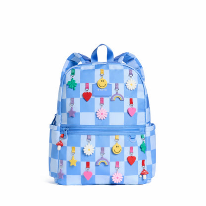 Kane Kids Double Pocket Backpack Recycled Polycanvas Charms Blue Check