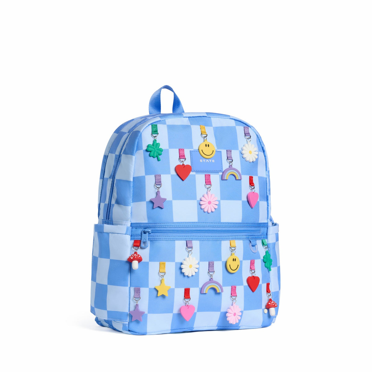 Kane Kids Double Pocket Backpack Recycled Polycanvas Charms Blue Check