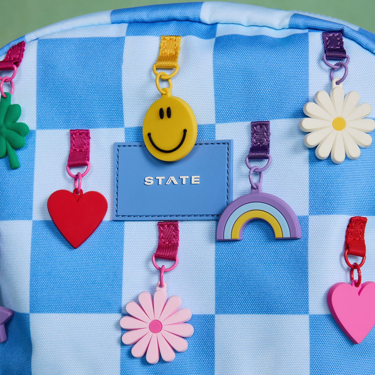 Kane Kids Double Pocket Backpack Recycled Polycanvas Charms Blue Check