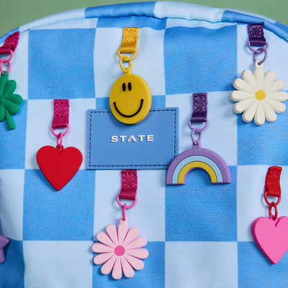 Kane Kids Double Pocket Backpack Recycled Polycanvas Charms Blue Check