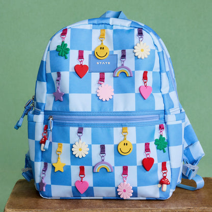 Kane Kids Double Pocket Backpack Recycled Polycanvas Charms Blue Check