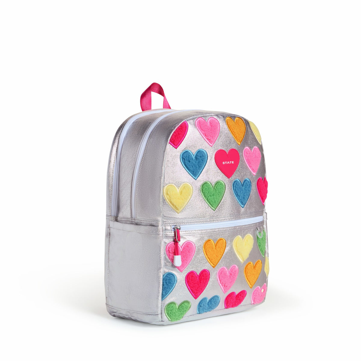 Kane Kids Double Pocket Backpack Metallic Happy Fuzzy Hearts