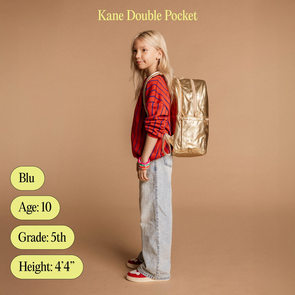 Kane Kids Double Pocket Backpack Metallic Happy Fuzzy Hearts
