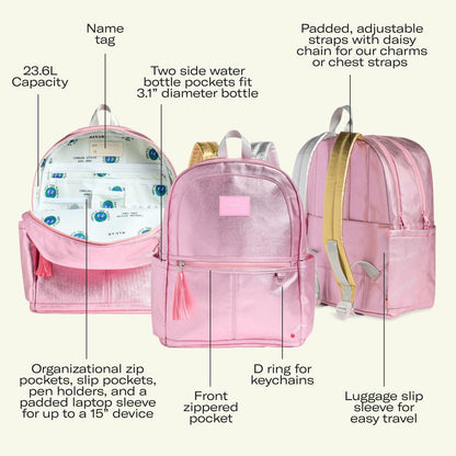 Kane Kids Double Pocket Backpack Metallic Happy Fuzzy Hearts