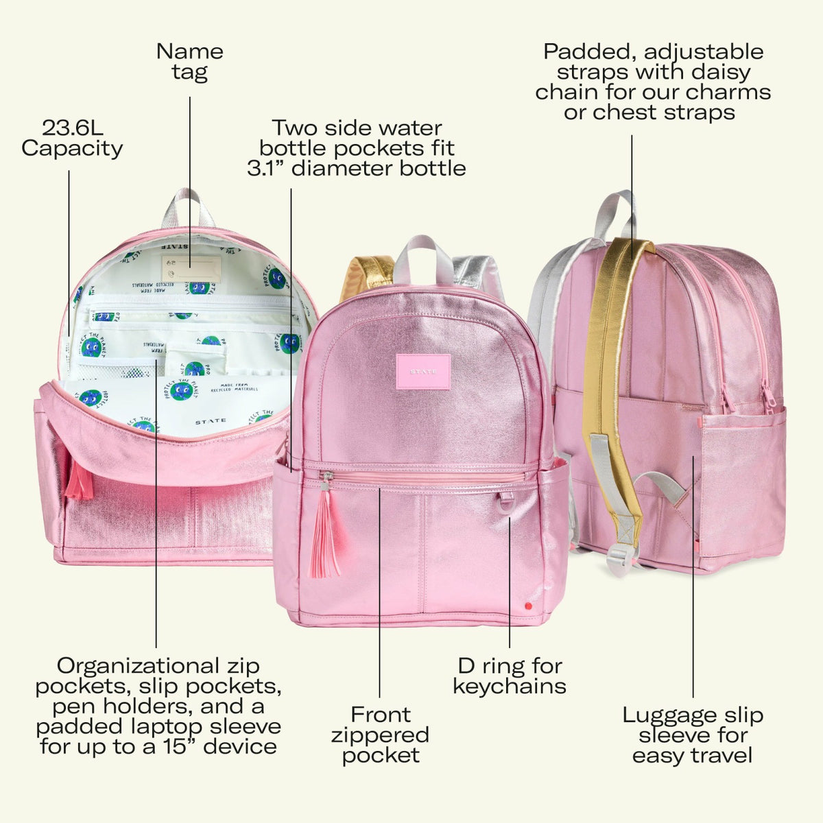Kane Kids Double Pocket Backpack Recycled Poly Canvas Leopard