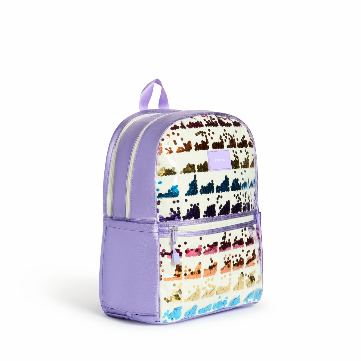 Kane Kids Double Pocket Backpack Metallic Lilac Quilted Sequins