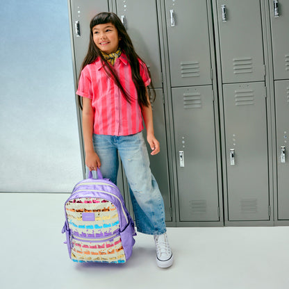 Kane Kids Double Pocket Backpack Metallic Lilac Quilted Sequins